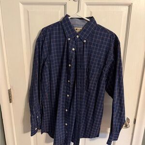 Haggar Navy and Orange Plaid Button Down Shirt